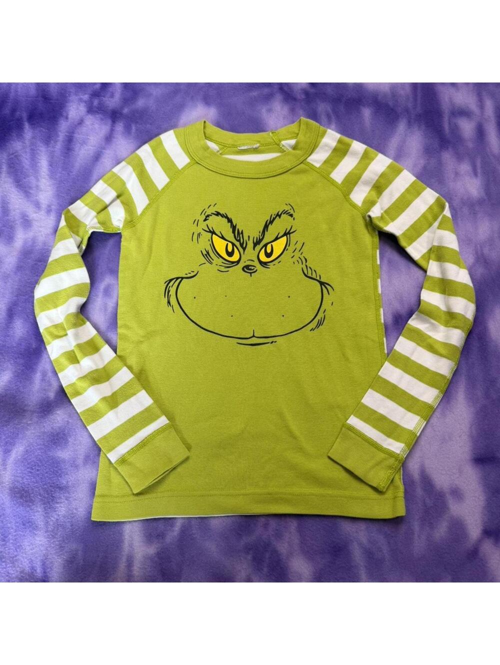 Hanna andersson Green Grinch long sleeve stripe pj top